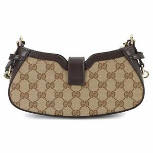 Gucci Moon Side Shoulder Handbag, GG Canvas, Web Stripe, Beige/Brown, 786015